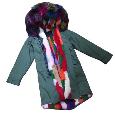 China Long Style Waterproof Shell Parka Colorful Rabbit Fur Army Green Winter Fur Parka Striping Waterproof Youth Jacket Men for sale