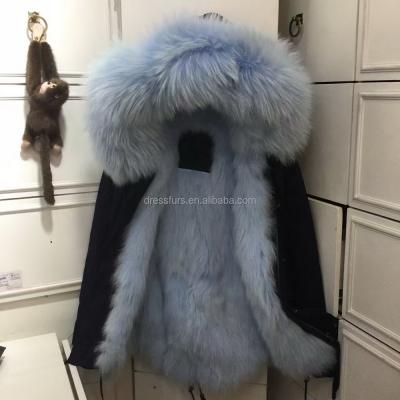 China China High Quality Plus Size Plus Size Real Fox Fur Customized Color Striped Parka Jacket For Women/Men for sale