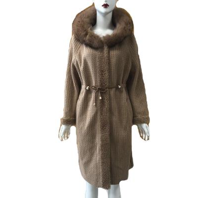 China Newest Meifng Anti-wrinkle Long Style Casual Fur Coat Anti-wrinkle woolen parka for women with full khaki woolen fabric for sale