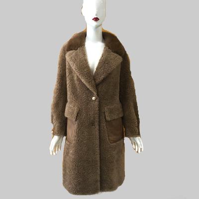 China Fashion Style Anti-Wrinkle Coat Women's Long Elegant Woolen Parka With Full Woolen Fabric Lining Collar Khaki for sale