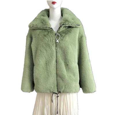 China Latest Mink Fur Parka With Pretty Olive Green Fur And Stand Anti-wrinkle Faux Pop Anti-wrinkle Coat Fashion Women's Short Collar for sale