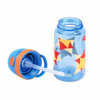 China Factory Direct Sustainable Blue Geometric Patterns 350ml Kids Plastic Reusable Water Drink Bottle Tritan for sale