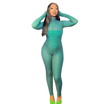 China Autumn QUICK DRY printed sexy overalls zipper sports fitness jumpsuit long sleeve casual jumpsuit overalls for sale