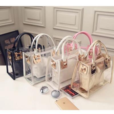 China High Quality 2pcs Women Fashion Shoulder Bag Jelly Clutch Purse Transparent Clear Handbag for sale