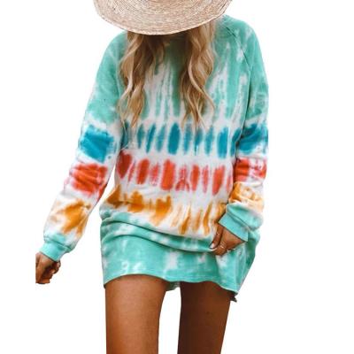 China Breathable 2021 Popular Design Autumn Winter Styles Tie Dye Loose Desgin Woman Casual T-shirt Blouse Dress for sale