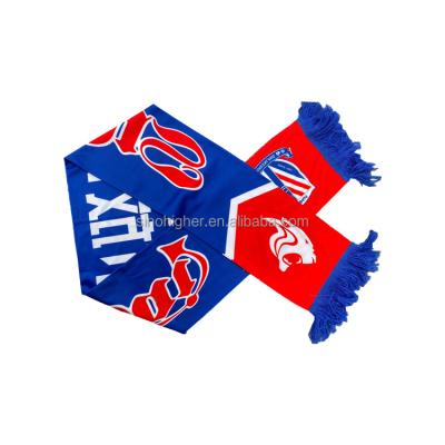 China 100% Polyester Sinohigher Flag Promo Custom Printed European Satin Knitted Polyester Football Soccer Fan Scarf For Sports for sale