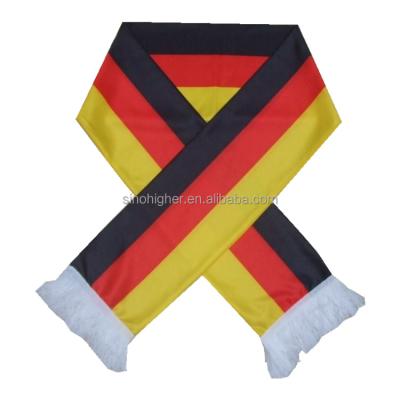 China Custom Printed 100% Polyester Sinohigher Flag Promo Satin Polyester Football Soccer Germany Fan Scarf For Sports for sale