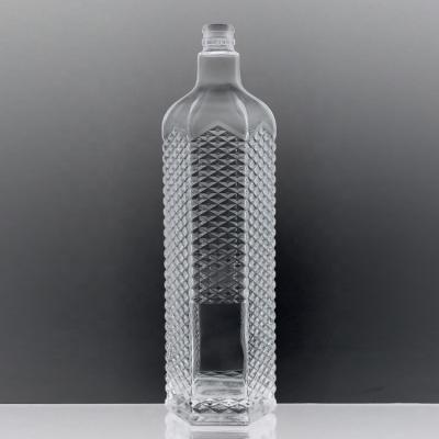 China Beverage Hexagon Shape Special Guala Cap Finish Liquor 1l Liquor Liquor 1 Liter Glass Bottle for sale