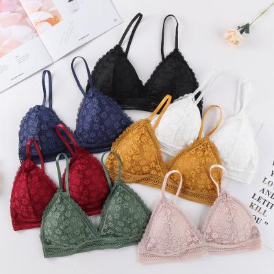 China New Breathable French Style Bralette Triangle Cup Bra Bra Women Girls Lace Up Soft Deep V Underwear Lingerie Bra for sale