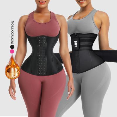 China QUICK DRY Custom OEM 7 logo steel boned zipper front plus size slimming belt women latex waist trainer for sale