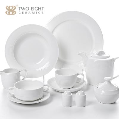 China Sustainable Ceramic White Plates Dinner Dishes , Cheap Stocked Restaurant Dish British Porcelain Dinner Sets Dinnerware For Hotel for sale