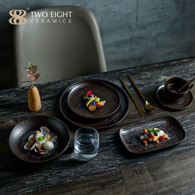 China New viable rustic ceramic dishes set restaurant porcelain dish ceramic dish and dish serving dishes wholesale ceramic tableware for sale