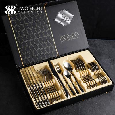 China Hot Sale High Quality Viable Flatware Spoon Fork Sliver Flatware Set Stainless Steel Cutlery 24pcs Set With Gift Box For Restaurant for sale