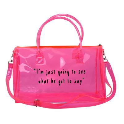 China 2021 High Quality Transparent Color Durable Goods Candy PVC Spend A Duffle Travel Bag for sale