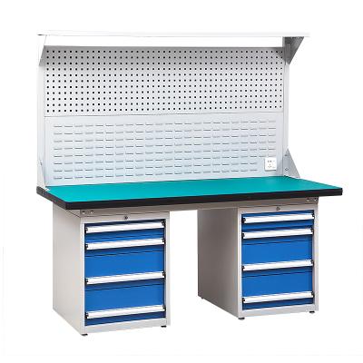 China Industrial Machinery Repair Shops Competitive Price Heavy Duty ESD Board Workbench With Drawer And Light for sale