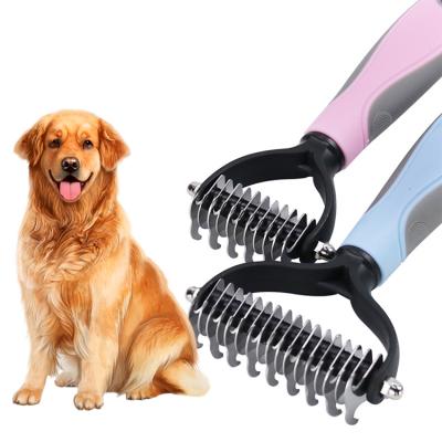 China Durable Stainless Steel Hair Grooming Tool Comb Beauty Hair Removal Dog Hair Brush Double Sided Dog Comb for sale