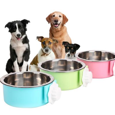 China Dog and Cat Pet Water Food Feeder Automatic Detachable Hanging Stainless Steel Pet Bowl for sale