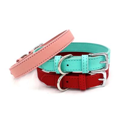 China New PU Sustainable Leather Pet Collar Solid Color Waterproof Durable Dog Collar for sale