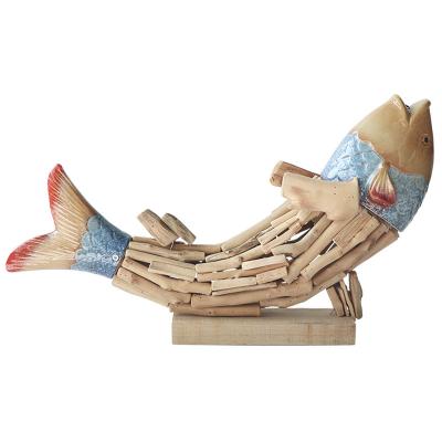 China Europe Custom Wholesale Driftwood Handmade Wooden Fish Ornaments Home Office Decoration Wooden Craft Gifts for sale