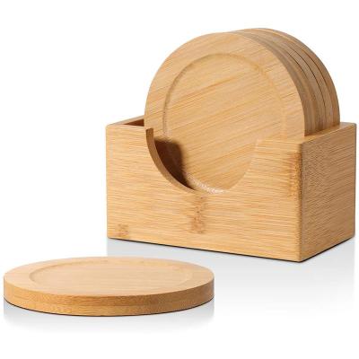 China Viable 6 Pieces Set Round Place Mat Tea Cup Holder Included Cup Mat Rack Bamboo Wood Coffee Cup Mat for sale