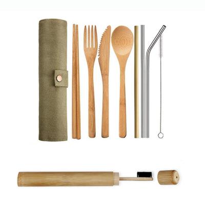 China Travel Sustainable Eco - Friendly Fork / Knife / Spoon Durable Bamboo Tableware Set With Portable Bag for sale