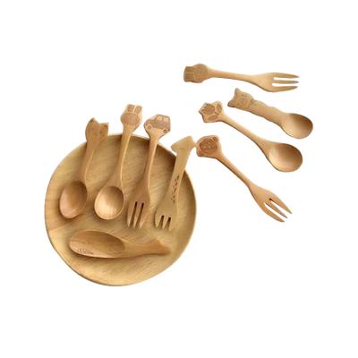 China Customized Sustainable Logo Child Baby Soup Spoon Cartoon Animal Spoon Bamboo Set for sale