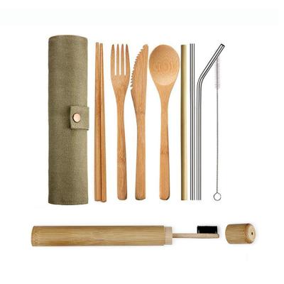 China Travel Sustainable Bamboo Cutlery Set Flatware Set Knife Fork Spoon Eco Friendly Camping Cutlery Set With Pocket for sale