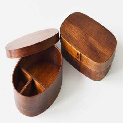 China Japanese Wooden Lunch Containers, Bento Boxes With 3 Containers For Adult Kids Girls Boys To School 17.5*8*5.5cm for sale