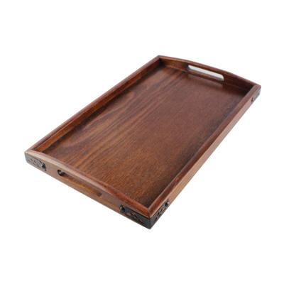 China Factory Supply Customized Dark Brown Tray High Quality Breakfast Tray Hotel Serving Tray With Double Handles for sale