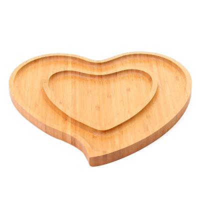 China Viable Creative Heart Shape Bamboo Snack Dish For Dried Fruit Melon Seeds Candy Dessert Dish for sale