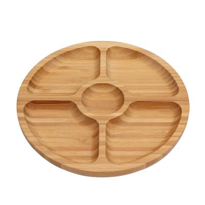 China BAMBOO Wooden Tray Dish Set Bamboo Baby Plate Round Petal Shape Dinner Dessert Dish Dried Fruit Serving Set for sale