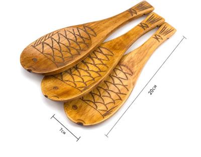 China Beautiful Sustainable Kitchen Supplie Fish Shaped Home Kitchen Spoons Spooning Rice Wooden Spoon for sale