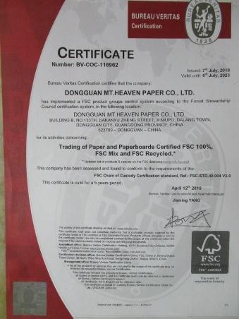 FSC - Dongguan MT Heaven Paper Co., Ltd.