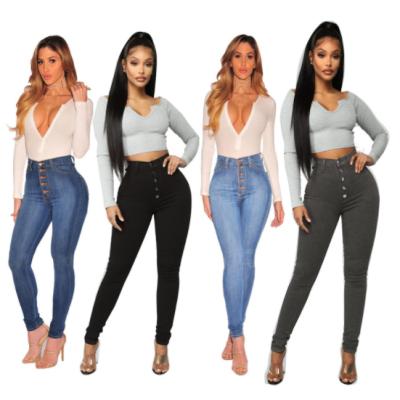 China New color Fade Proof kc women jeans high waist buttocks style slim breasted jeans women pants for sale