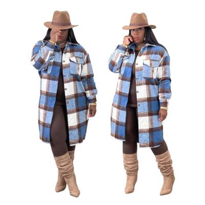 China Women Coat Anti-wrinkle Wool Blend Plaid Formal Casual Jacket Shirt Loose Button Down Jacket Women Winter Coat for sale