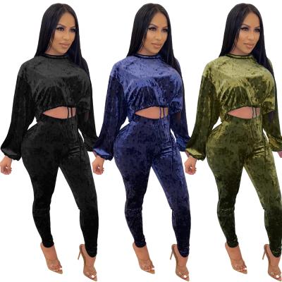 China Kc Casual 2021 Autumn New Arrivals Long Sleeve Women's Two-Piece Pant Set Velvet Tracksuit Outfits for sale