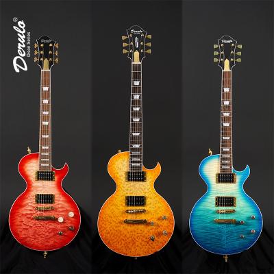 China Derulo Electric Guitar OEM 6Strings High Quality LP Guitar 22Frets Mahogany Bow/Pitched Top Veneer/Flamed Maple Mahogany Body&Neck for sale