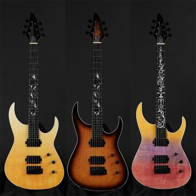 China Derulo Electric Guitar OEM Mahogany Custom Variety Top Gradient Flamed Maple Fingerboard 5Pieces Customized Neck Top Custombody for sale