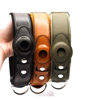 China Sustainable Premium Genuine Cowhide Leather Set Airtag Dogs Collars Rope for sale