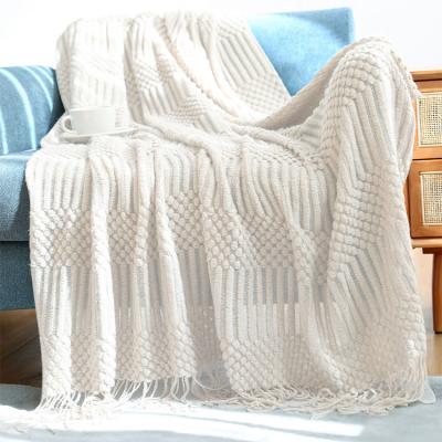 China Fashion Stylish Cheap Knitted Throw Blankets Tassel Picnic Blanket For Bed Super Soft for sale