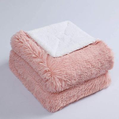 China PORTABLE custom woven custom woven sherpa blanket soft fuzzy plush heavy blanket long shaggy blanket for sale