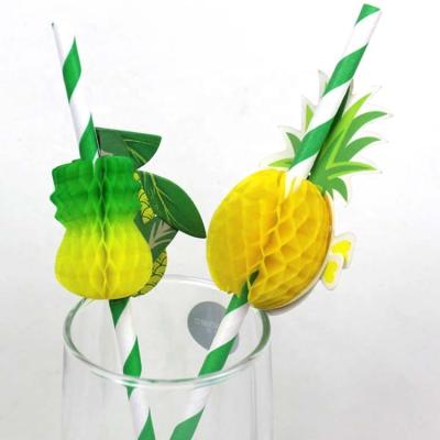 China Contemporary Paper Customized Custom Shaped Colors Cartoon Party Honeycomb Modeling 3D Cartoon Fruit Pineapple Paper Straws for sale