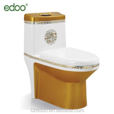 China Y880 Double-Flow Colored New Design Siphonic Toilet Gold Color One Piece Toilet for sale