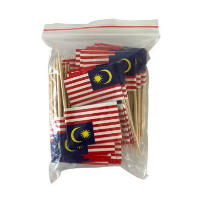 China 2021 Custom Flag Food Picks Disposable Wooden Cocktail Toothpick Flags for sale