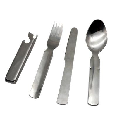 China Viable Stainless Steel Spoon Fork Knife 3 In 1 Set Portable Outdoor Folding Camping Picnic Travel Cutlery Set for sale