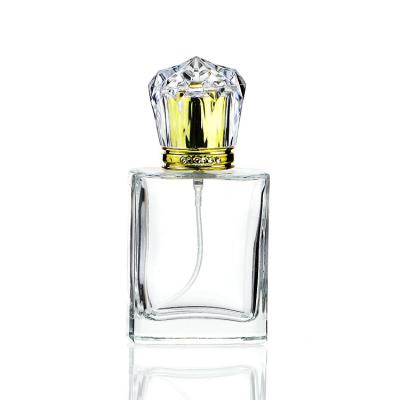 China Free Sample Viable/Eco-friendly/Stocked High Quality Empty Transparent Glass Spray Bottle Of Fancy Square Perfume Bottle 50ml For Perfume Packaging for sale