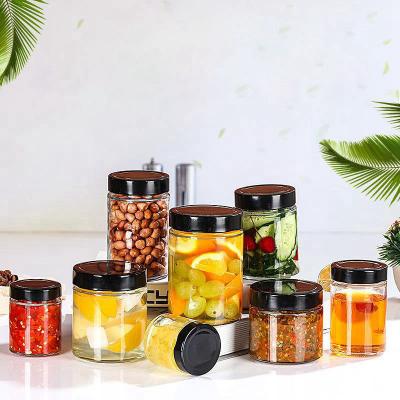 China China 8oz 16oz Heatable Clear Straight Side Airtight Glass Jar Jar Jam Marine Honey Glass Jar with Tinplate Lid for Food Storage for sale