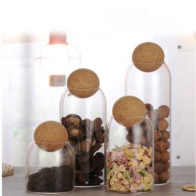 China High Borosilicate Glass Sustainable Jars For Kitchen Storage Canister Glass Home Storage Containers Bang With Airtight Wooden Cork Ball Top for sale