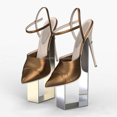 China Retail Stores High End Gold High Heel Shoes Display Stand For Table Top for sale