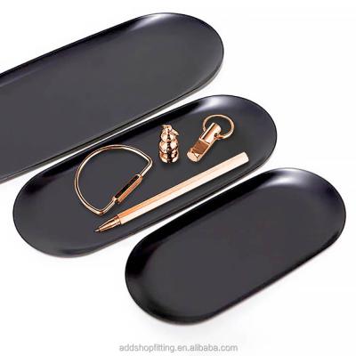 China Eco-friendly Black Oval Dish Watch Ring Perfume Candle Stainless Trinket Jewelry Tray For Home for sale